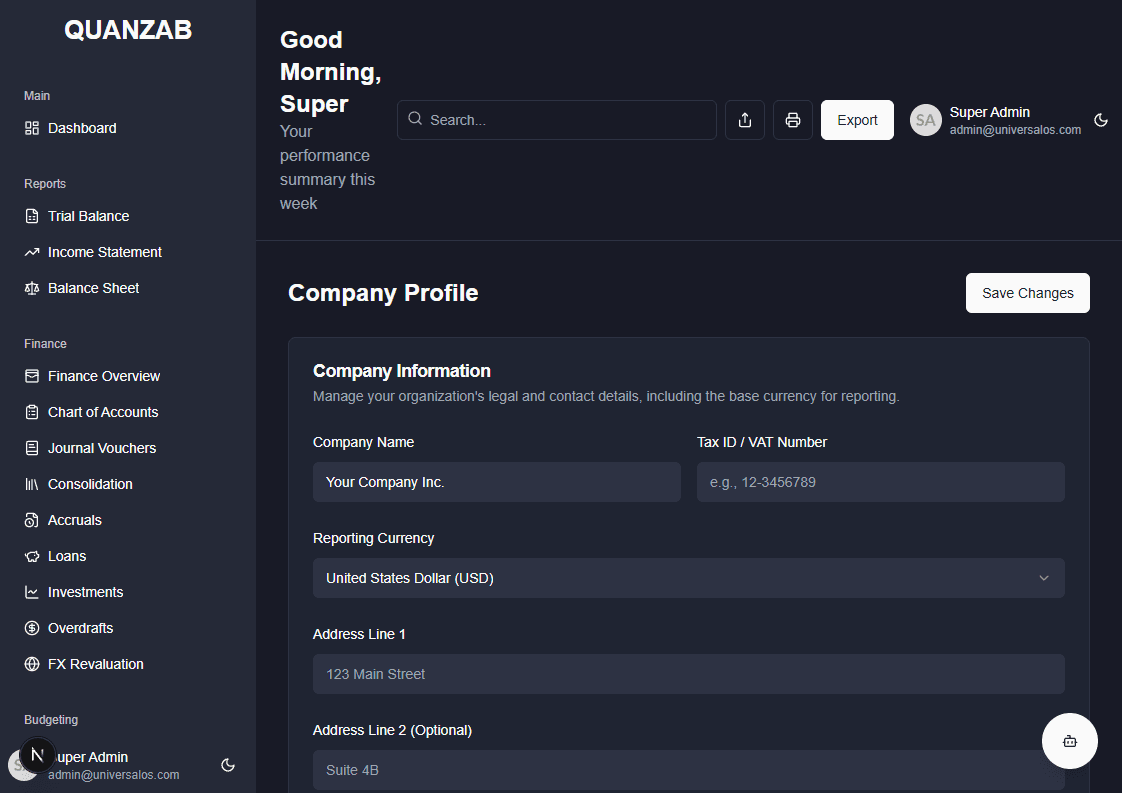 Company Profile Screenshot
