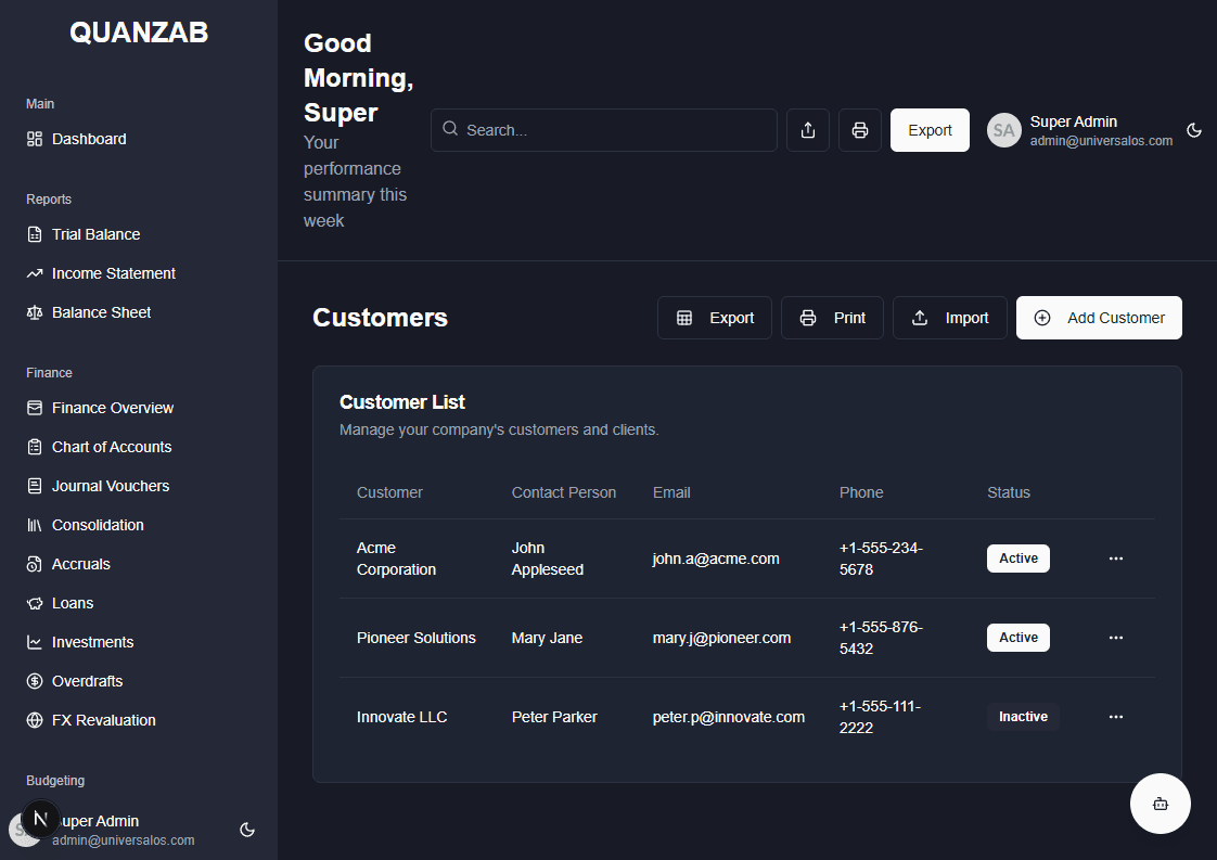 Customers Screenshot