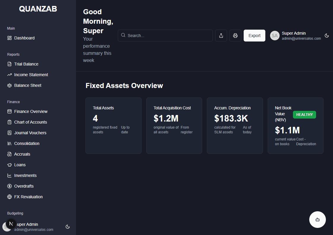 Fixed Assets Screenshot