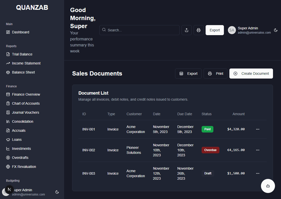 Invoices Screenshot