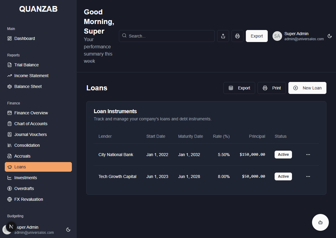 Loans Screenshot