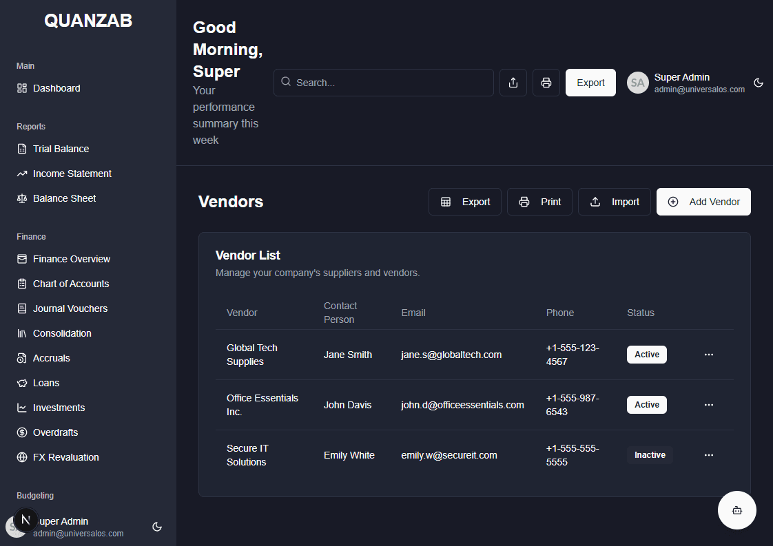 Vendors Screenshot